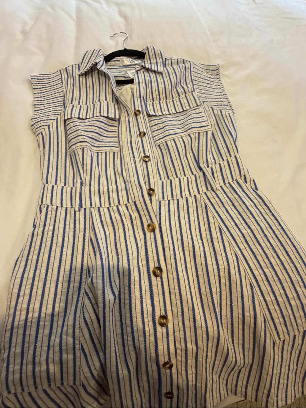 NWT - LIV Blue White Stripe Button Front Mini Shirt Dress M